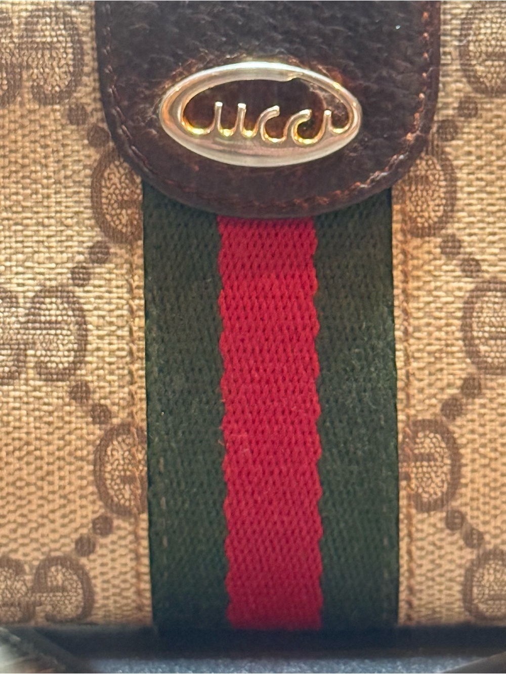 Vintage Gucci GG Supreme Web Stripe Compact Wallet Brown Italy Authenticated - Picture 3 of 16